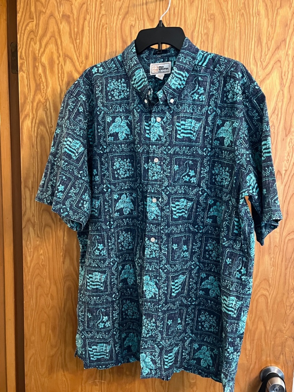 reyn spooner Teal and Navy Patterned Short-Sleeve Button-Down Shirt